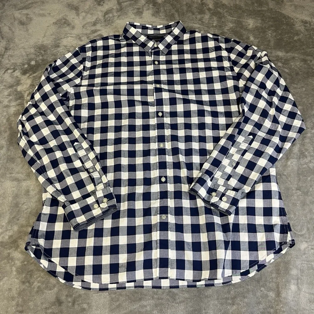 Banana Republic Shirt Mens Small Blue White Plaid Grant Fit Custom 078 Cotton